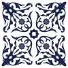 Baldosa adhesiva de vinilo blanca con diseños azul oscuro
